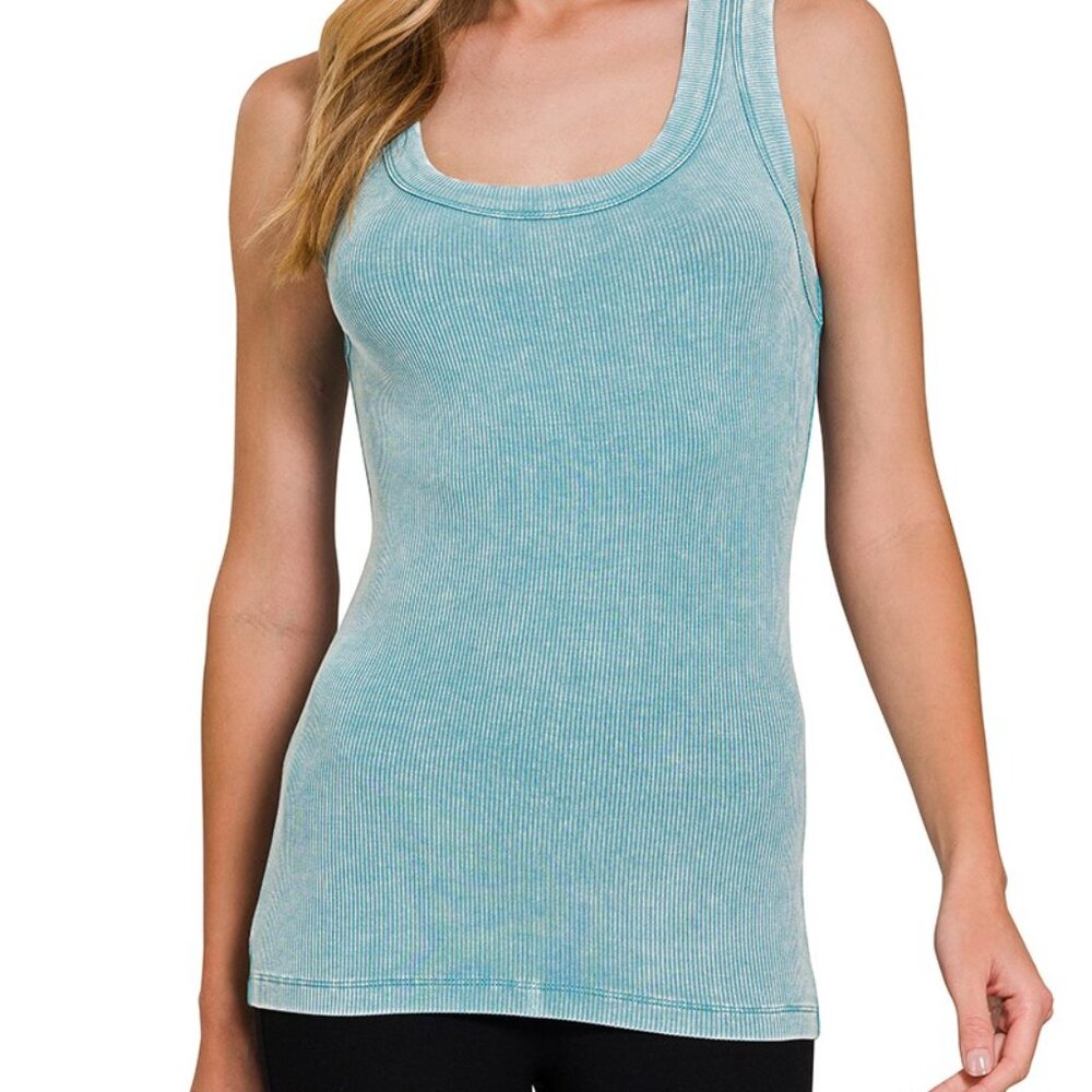 BB 28 Dusty Teal Washed Ribbed Tank